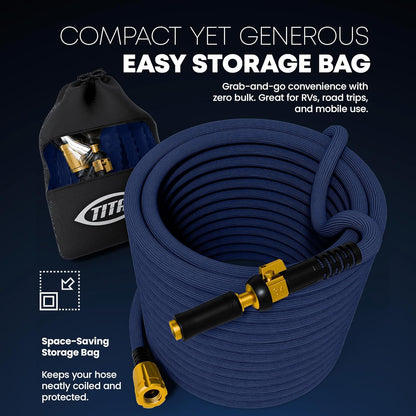 TITAN Flexible Garden Hose 15FT – Ultra Lightweight, Heavy Duty Water Hose with Brass Fittings & Jet Nozzle – Kink-Free, Non-Expanding, Durable Fabric Hose for Yard, Lawn, Car Wash, Outdoor Use