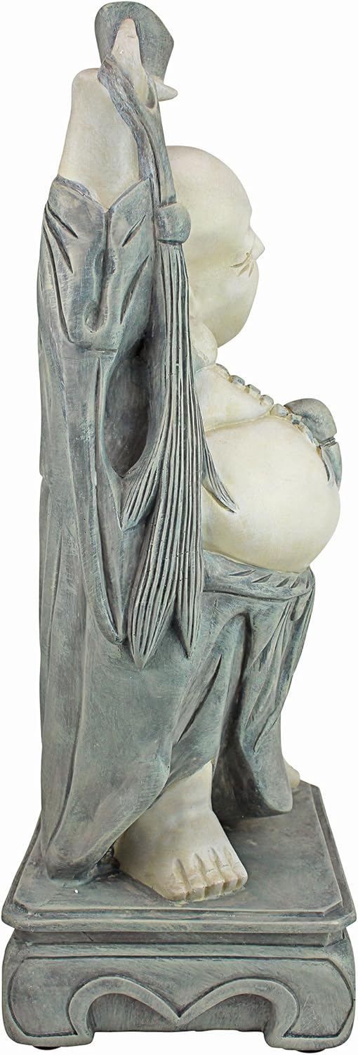 Design Toscano Jolly Hotei Laughing Man Asian Decor Indoor/Outdoor Garden Statue, 26 inches tall, Cast Stone Resin, Two Tone Stone Finish