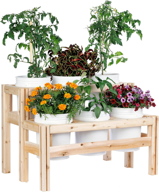 Greenes Fence Two-Tiers Six Bucket Elevated Cedar Wood Garden Frame, 43 in. x 30 in. x 30 in. - Made in USA with North American Cedar
