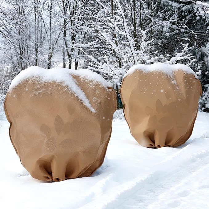 12 Pcs Winter Plant Covers Freeze Protection Reusable Plant Protector Bag with Drawstring Warm Shrubs Cover Frost Protection Planting Jacket Bags for Outdoor Garden, Brown (39.4 x 39.4 Inch)