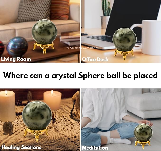 Amazing Gemstone Green Tourmaline in Quartz Crystal Ball with Stand - 2 Inches Crystal Sphere Meditation Balls for Witchcraft and Decorative Balls