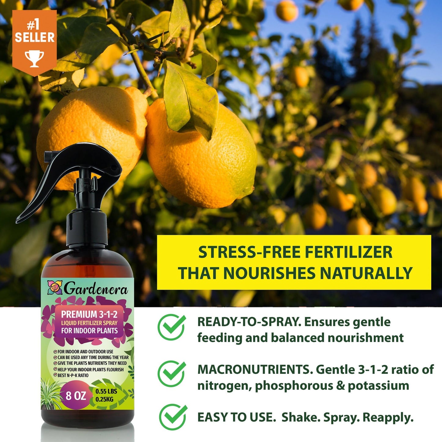 Gardenera Professional Indoor Plants Spray Fertilizer Mist for Home Gardening | 3-1-2 Gentle Blend