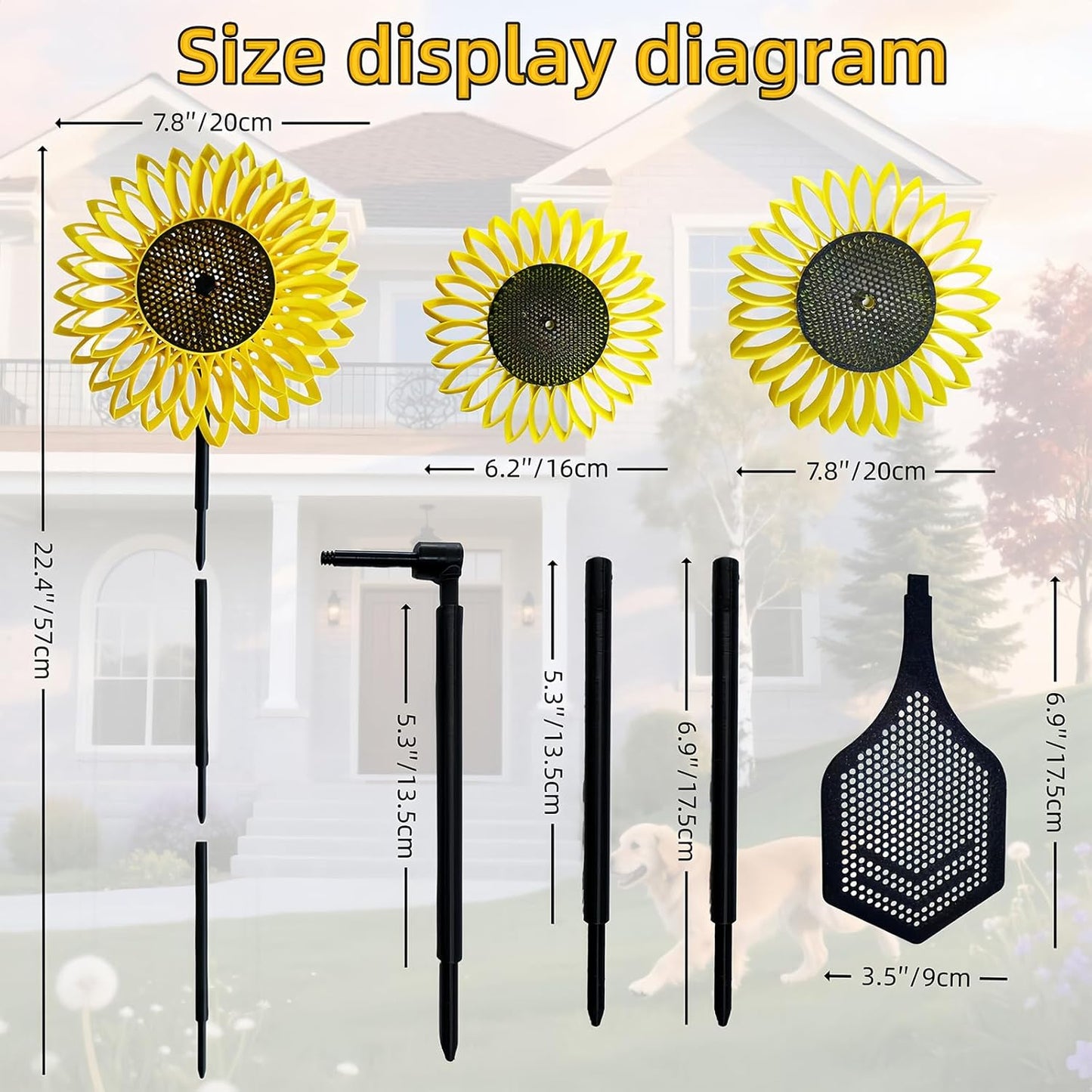 Sunflower Wind Spinner, Garden Wind Spinners, 360° Rotating Windmill, Yard Art Wind, Spinners for Yard and Garden Outdoor, Lawn Patio Decor Gifts for Garden Lovers, Yard Decor Stakes 7.6*7.6*21 In