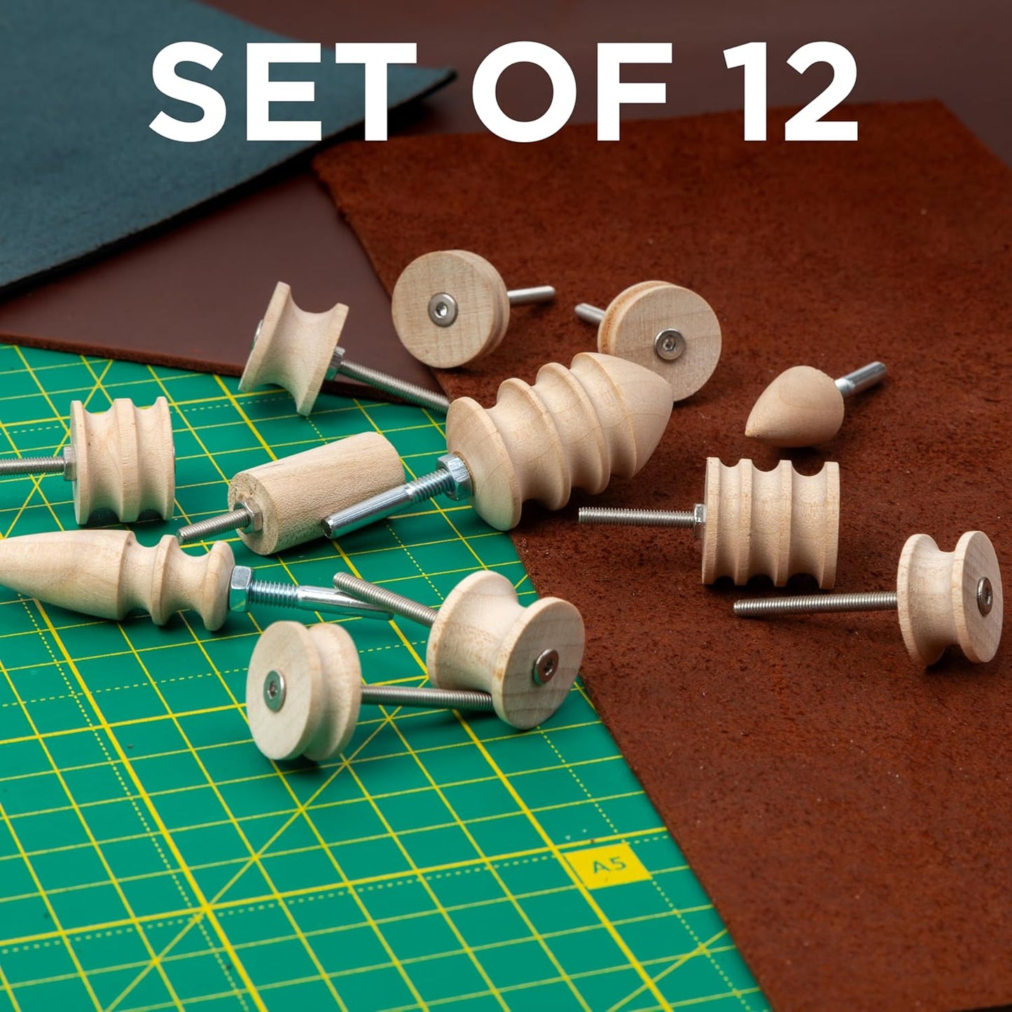Shkira Set of 12 Leather Edge Burnishing Bits for Rotary Tools - Leather Polishing Bits - Leather Working Tools - Perfect for Sanding, Polishing, Grinding Leather Edges & Burrs
