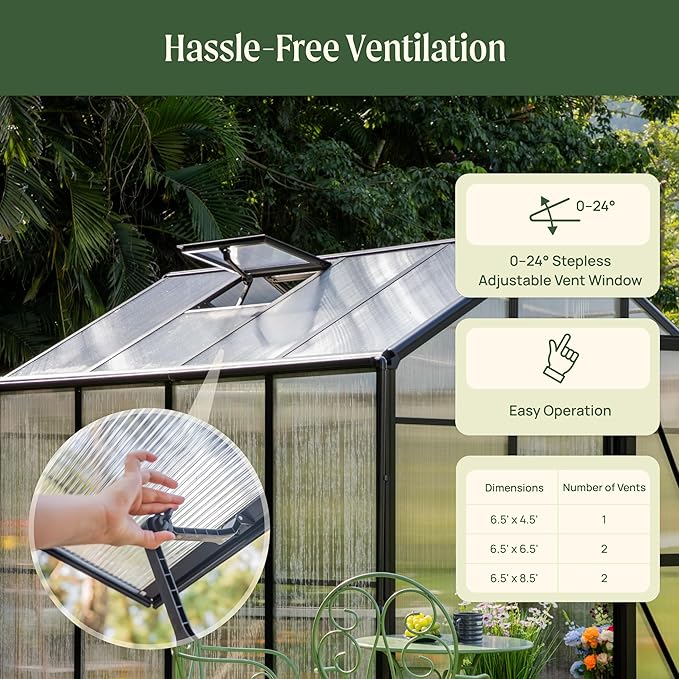 Vego Garden Junior Victorian Greenhouse 6.5 ft – Durable Aluminum Frame with Polycarbonate Panels – All-Season Greenhouse for Backyard or Patio