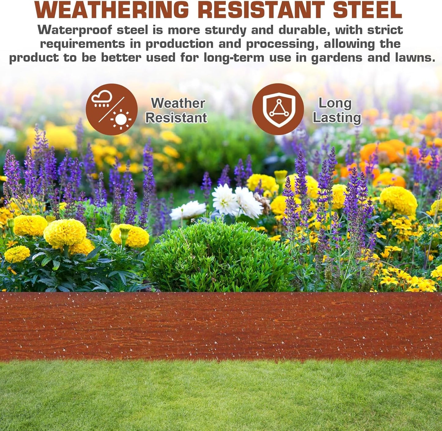 6.3Inch Cor-Ten Steel Landscape Edging, 6 Pack Hammer-in Metal Edging for Landscaping, Garden Edging for Lawn,Pathway, Yard