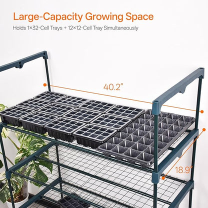 Bstrip Indoor Greenhouse with Grow Light, 5-Tier Large Green House, 5Pcs Grow Lights for Seed Starting with Timer, PVC Tent with Airflow Windows, Indoor Greenhouse Cabinet 40.2x18.9x74.8in
