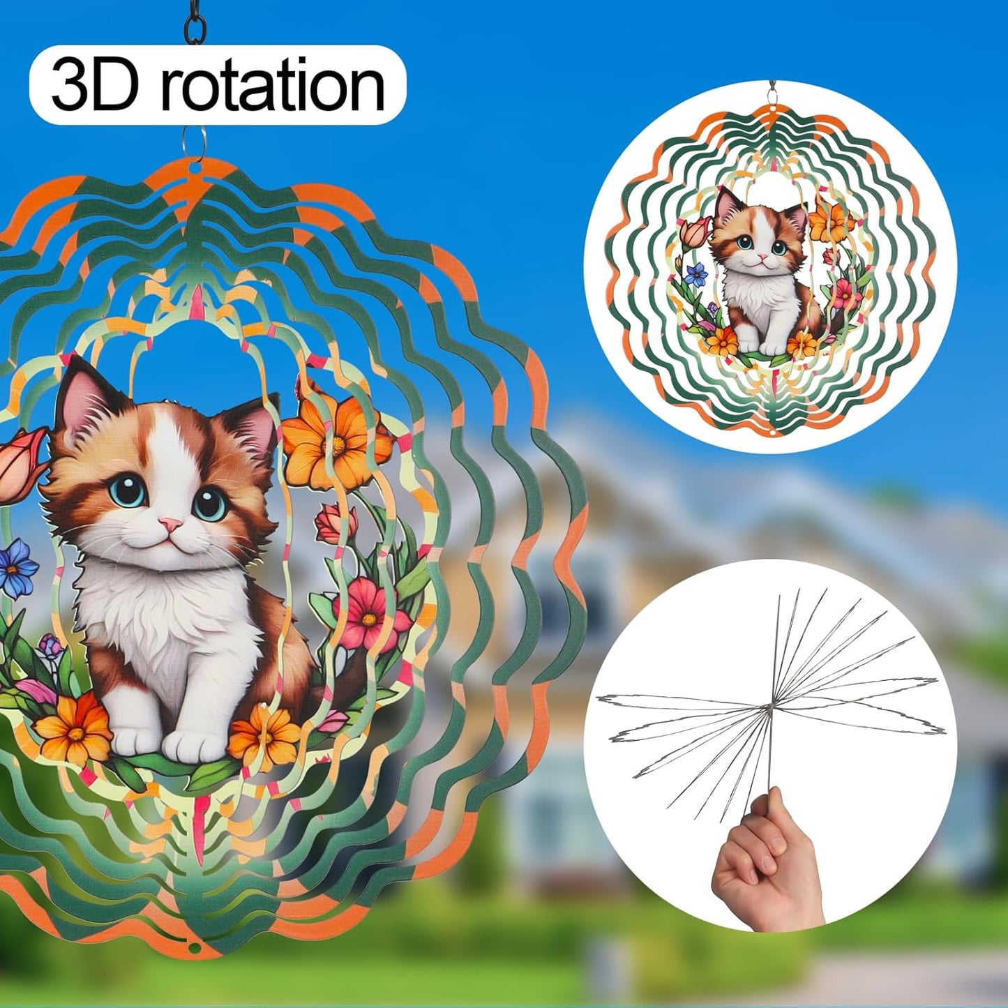 Metal Wind Spinners for Outdoor,Birthday Gifts for Women Mom Grandma, 12 Inch Cute Brown cat Wind Spinner, Kinetic Sculpture Garden Decor for Ornament Gifts