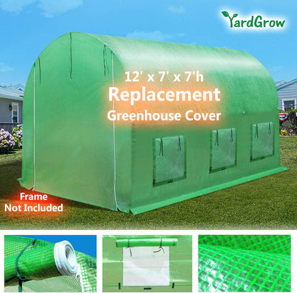 YardGrow Greenhouse Replacement Cover Larger Walk in Outdoor Plant Gardening Greenhouse (Frame Does NOT Included) (Green, 12'x7'x7')