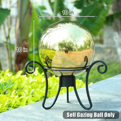 VCUTEKA Gazing Ball, 10" Stainless Steel Mirror Ball Reflective Garden Sphere, Gazing Globe for Home Garden Patio Lawn Outdoor and Indoor Decorative, Golden