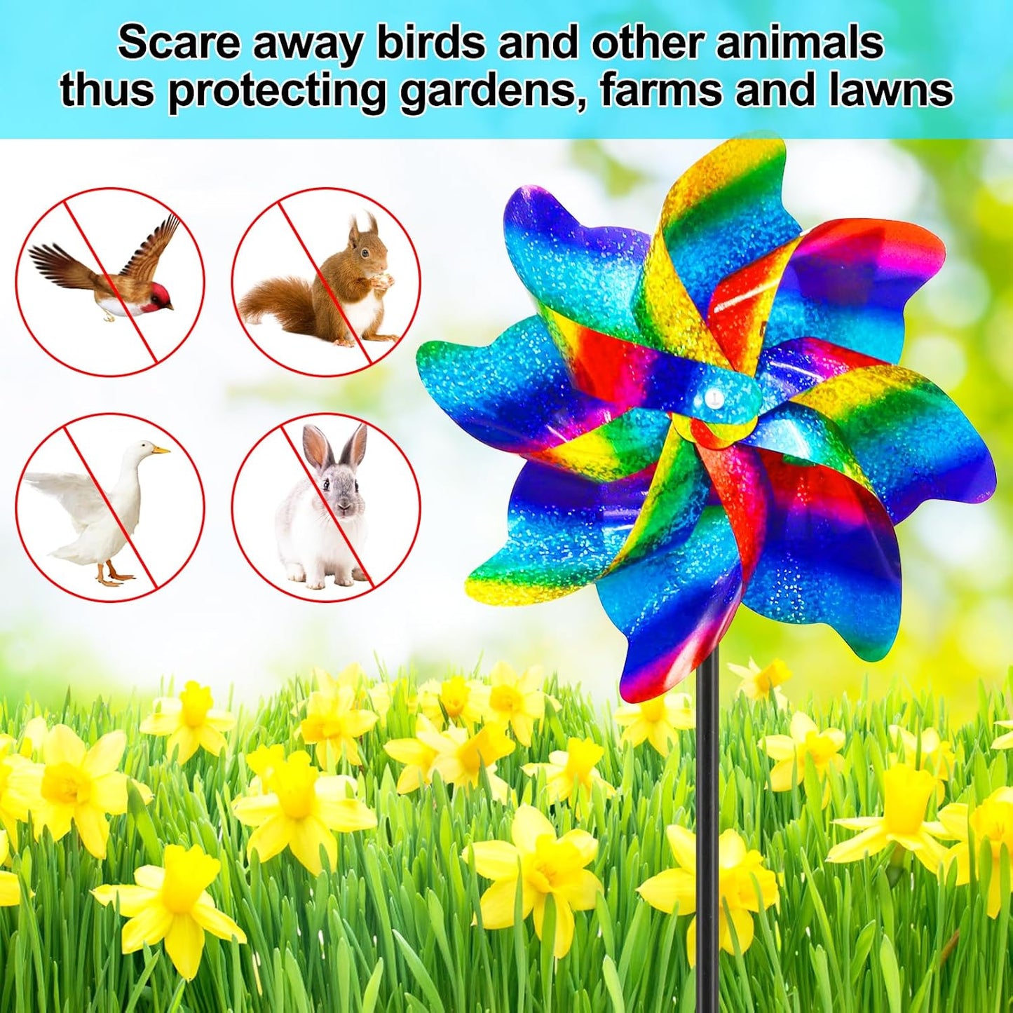 10 Packs Rainbow Pinwheels Outdoor Wind Spinners Pin Wheel Windmills Sparkly Gradient Scare Birds Animal Away Wheel Spinners Yards Garden Decor
