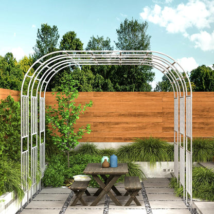 Metal Garden Arch - Length: 98.5in, Wide: 15.8in Garden Arches Trellis for Climbing Plants Outdoor - Garden Arch for Lawn, Party, Ceremony Wedding Decoration (White)