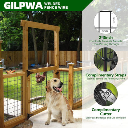 Welded Wire Fence, 50ft(L) x 48inch(H) Garden Fence for Dog, 2 Inch x 3 Inch 16GA Fencing for Chicken, PVC Coated Anti-Rust Roll Metal Wire Mesh Fence for Yard Vegetable, Black