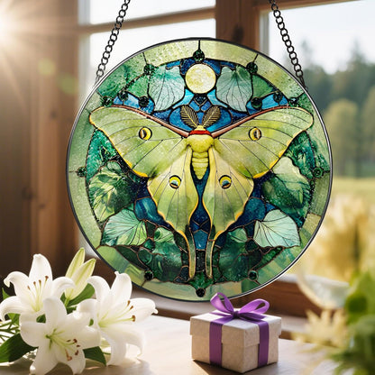 Luna Moth Sun Catcher, 8 Inch Stained Glass Suncatcher, Stained Glass Window Hanging, Luna Moth Indoor Decor, Idea Gift, Gift Exchange