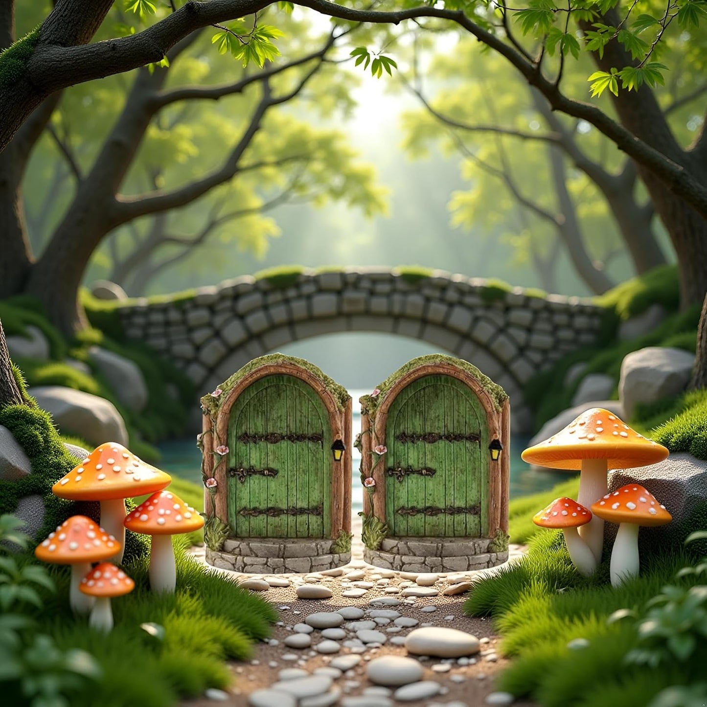 2Pcs Green Fairy Door Wooden Miniature Fairy Gardens Doors Outdoor Mini Fairy Gnome House Accessories for Tree Trunk Ornaments Garden Miniatures, Outdoor Statues,Garden Sculptures and Statues