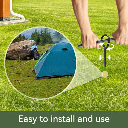 Aoxun 18'' Heavy Duty Ground Anchors Screw in Tent Stakes, with 3" Spiral Blade,Nylon Rope and Spring Clasps for Camping Tent, Canopies, Carports, Sheds, Swing Sets, Canopy Kit, 4 Pack