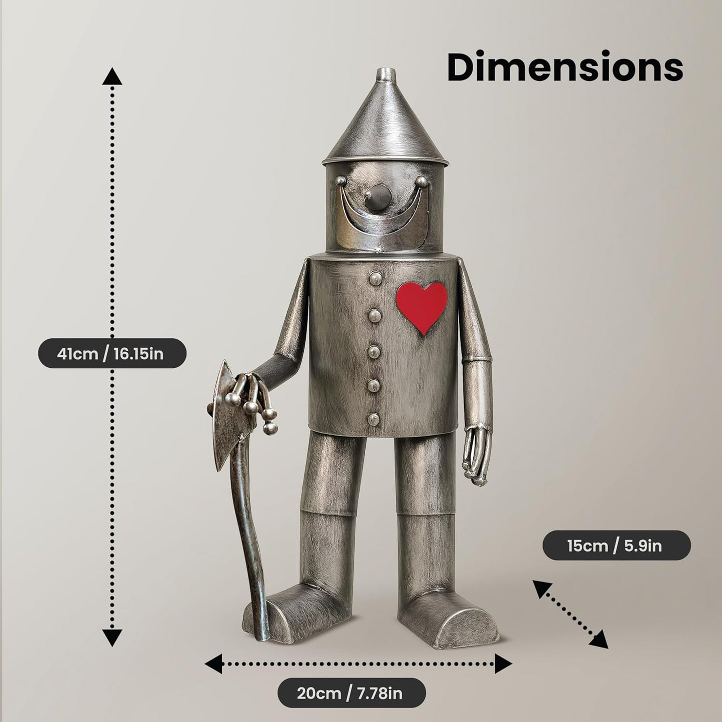 Tin Man Outdoor Statue – Whimsical Metal Yard Decor for Lawn or Patio – Unique Weatherproof Ornament – Giftable Sculpture for Outdoor Enthusiasts