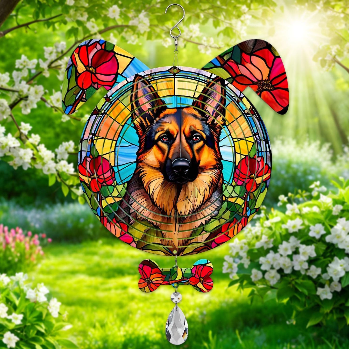 German Shepherd Dog Ears Wind Spinner, German Shepherd Wind Spinner Hanging for Yard and Garden
