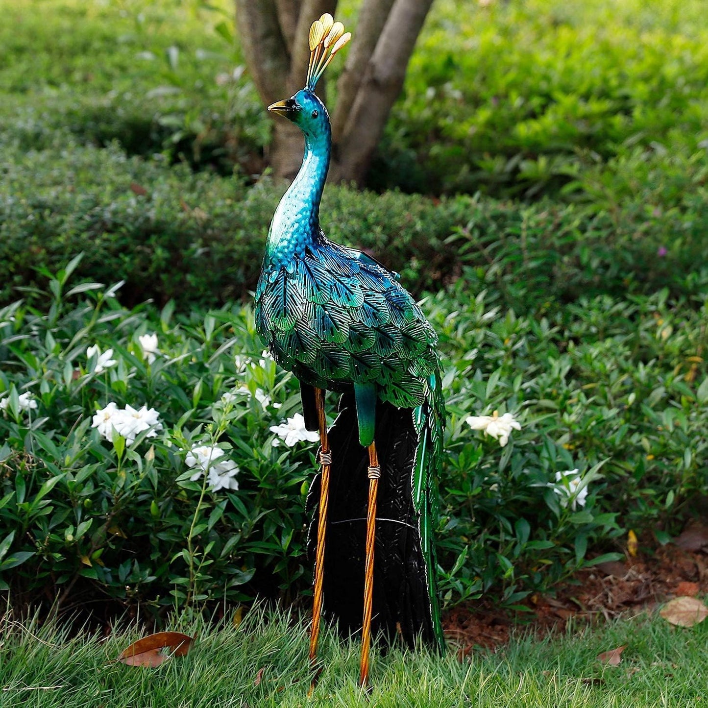 chisheen Outdoor Solar Peacock Statue Garden Decor for Outside Metal Yard Art Outdoor Decoration for Lawn Backyard Party Wedding Mother's Day Gardening Gifts for Women