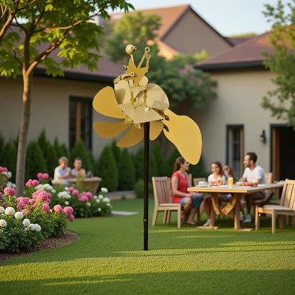 Handmade Metal Drummer Rock Band Guitar Windmill, Wind Powered Kinetic Sculpture, Garden Outdoor Wind Mill Spinner for Yard Lawn Garden Patio Rockin Art Figurine Decor (Gold-Guitar)