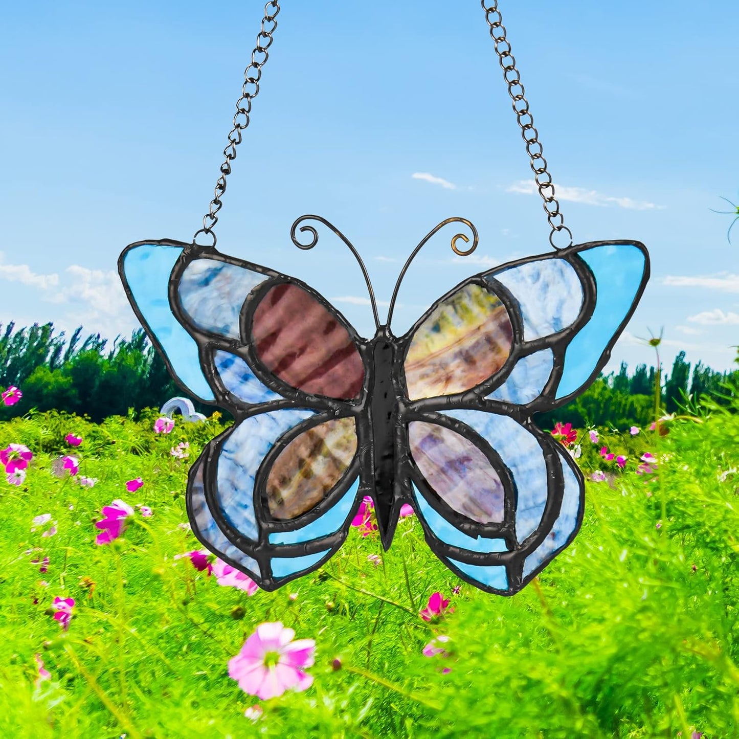 Blue Butterfly Suncatcher for Window Stained Glass Window Hanging Butterfly Gift for Mom, Women, Mother's Day