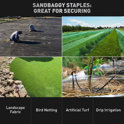 Sandbaggy Round Top 6-Inch Landscape Staples ~ SOD Garden Stakes Square Pin for Ground Cover Fabric & Drip Irrigation Tubing (1,000 Staples)