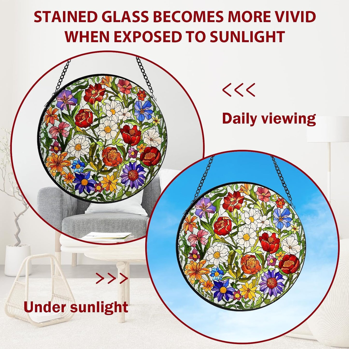 Flower Stained Glass Window Hanging, Suncatcher Diamond Glass Panel Hangings, Wildflower Colorful Sun Catchers Indoor Windows Wall Art, Gift for Mom Grandma, Christmas Decor for Home Office7.87 inches