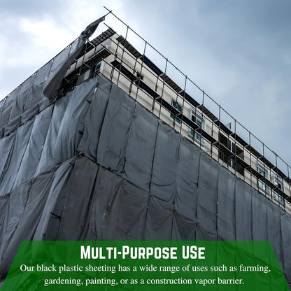 Farm Plastic Supply - Black Plastic Sheeting - 10 mil - (24' x 100') - Polyethylene Vapor Barrier Sheeting, Black Painters Tarp, Roll of Heavy Duty Plastic