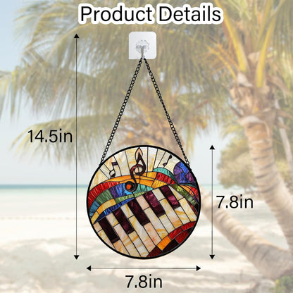 Stained Glass Window Hanging, Piano Notes Sun Catchers Glass Panel Suncatcher Decor for Birthday for Women, Men, Wife, Aunt, and Mom 7.8 in
