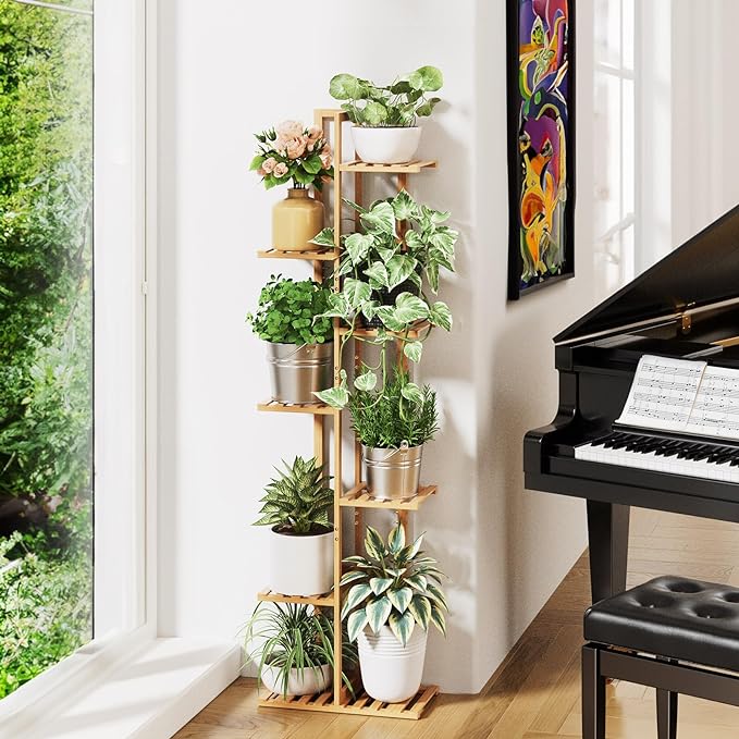 ROSSNY Plant Stand Indoor, 7 Tier 8 Potted Bamboo Plant Stands for Indoor Plants, Corner Plant Stand,Plant Shelf For Indoor, Tiered Plant Stands, Planter Holder for Multiple Plants Indoor Tall,
