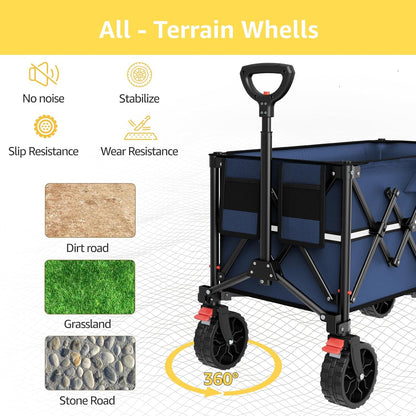 Collapsible Wagon Cart with Wheels Foldable - Folding Utility Heavy Duty Wagons Carts for Grocery Sports Garden Shopping Camping Wheelbarrows (Navy Blue, 150L)