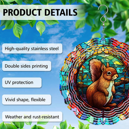 Squirrel Yard and Garden Wind Spinner, Unique 3D Hanging Squirrel Wind Spinner