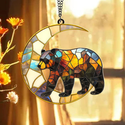 Bear Moon Suncatcher – Style Acrylic Bear Ornament for Window, Nature Wildlife Decor, Rustic Cabin Sun Catcher, Woodland Animal Gift for Nature Lovers (Sun-43)