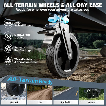 Adjustable Folding Wagon Cart, 150L–300L Expandable Capacity, 450LBS Heavy Duty Collapsible Utility Wagon with All-Terrain Wheels & Brake, Ideal for Beach, Camping, Garden & Outdoor Gear