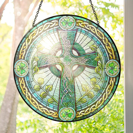 FLAGWIX Christmas Irish Gifts for Women Men - Stained Glass Hanging Suncatcher 10 in - Birthday