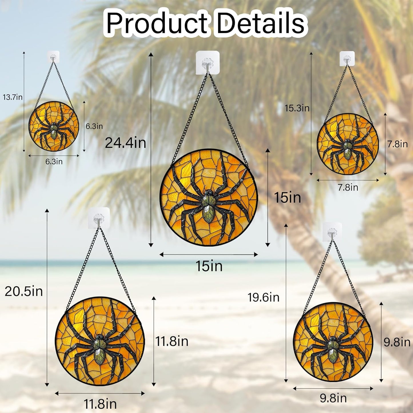 Stained Glass Window Hanging - Halloween Decorations Black Spider Suncatcher for Doors Garden Indoor Spooky Funny Sun Catchers Gothic Decor Horror Gifts for Women Men Friend 9.8 in