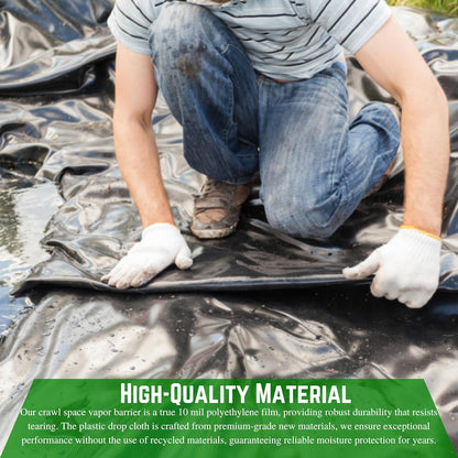 Farm Plastic Supply - Crawl Space Vapor Barrier - 10 Mil - Black Vapor Barrier, Thick Plastic Sheeting, Heavy Duty Polyethylene Film, Drop Cloth Covering for Crawlspace, Basement (24' x 100')