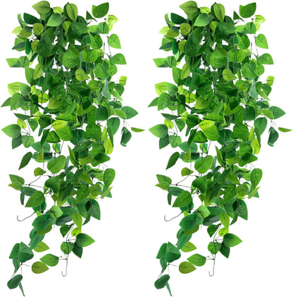 DomeStar 2PCS Fake Vines, Fake Hanging Plants Ivy Vines, Artificial Greenery Garland for Home Kitchen Wall Decor Aesthetic Home Decor (No Baskets)