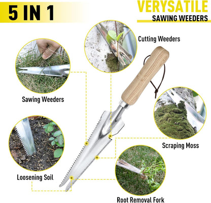 Jardineer Weed Puller Tools Set, 3 Pack Hand Crack Weeder, Stainless Heat Treated Steel Weed Root Remover with Ergonomic Handle, Multi-Purpose Weeding Tools for Lawn Garden Patio & Yard
