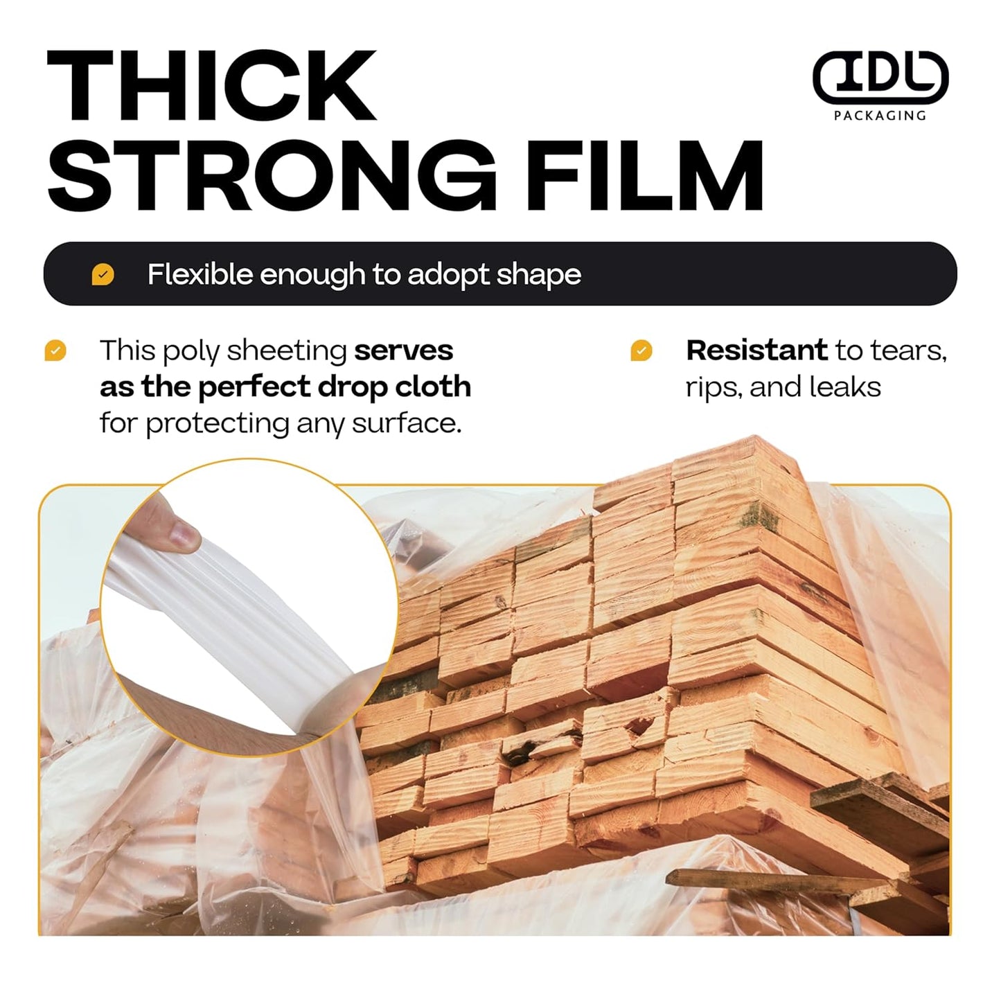 Plastic Sheeting 6 mil, 40' x 100' (4000 sq. ft.) - Semi-Clear Thick Painting Plastic Covering for Painting, Construction and Greenhouse - LDPE Plastic Rolls Heavy Duty Outdoor by IDL Packaging