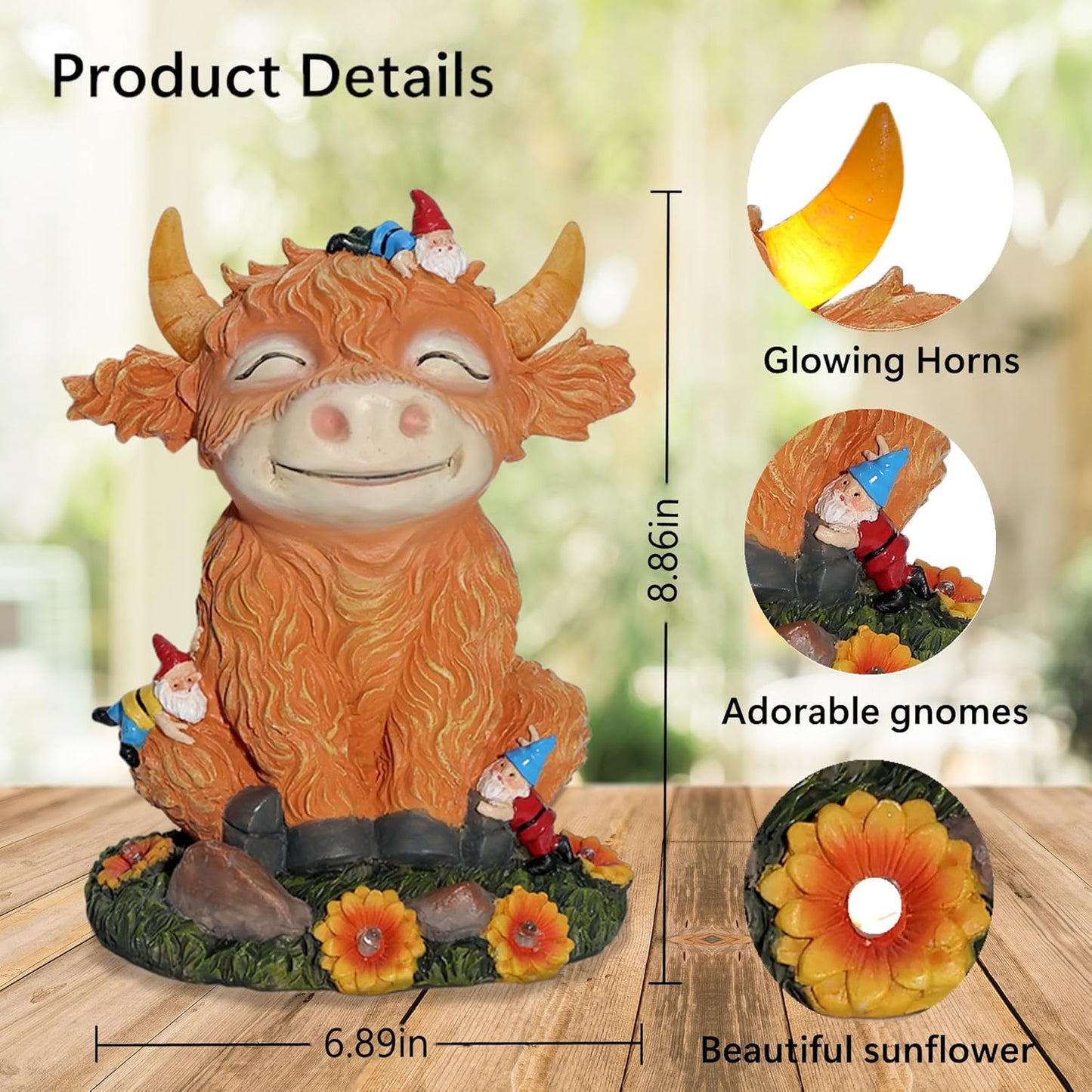 Solar Garden Statue Highland Cow Figurine with Funny Gnomes Garden Outdoor Decor for Yard Patio Lawn Christmas Housewarming Gifts for Women,Mom,Grandma (Yellow)