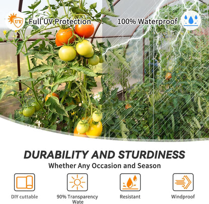 12' x 25' Greenhouse Plastic Film Sheeting Cover 6 Mil Thickness, Clear Greenhouse Cover Polyethylene Plastic UV Resistant Anti-drip, Anti-Fog for Farms, Agriculture, Garden, Farm Plastic Cover