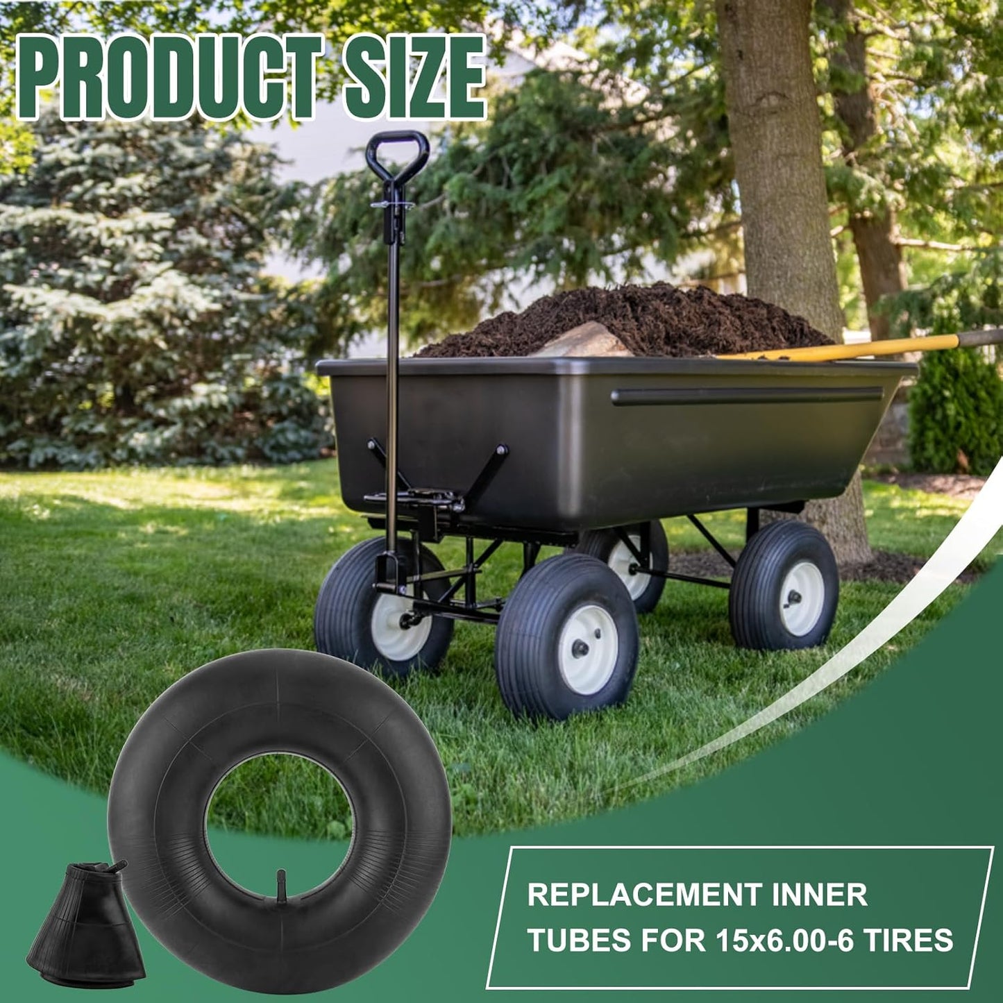 15x6.00-6" Inner Tube with Straight Valve Stem (2-Pack) - Heavy Duty Replacement Tire Tubes for Lawn Mower, Snow Blower, Riding Mowers, ATVs, Golf Carts