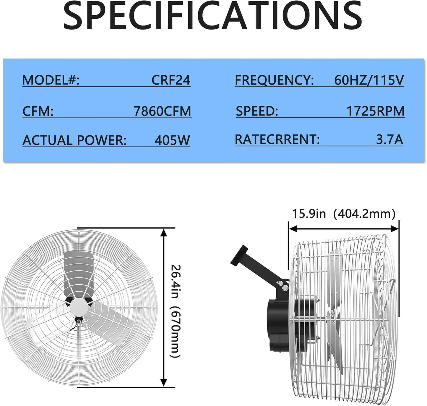 Air Circulation Fan 1/2HP 7860CM Greenhouse Ceiling Wall Mount Circulation High-Efficiency Air Circulation Fan for Greenhouse, Patio, Garage