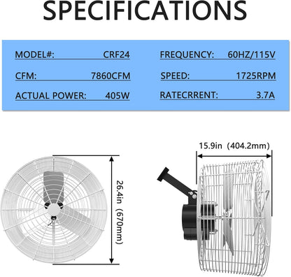 Air Circulation Fan 1/2HP 7860CM Greenhouse Ceiling Wall Mount Circulation High-Efficiency Air Circulation Fan for Greenhouse, Patio, Garage