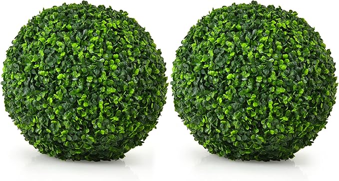 Goplus 2 PCS 15.7 Inch Artificial Plant Topiary Ball, Round Faux Boxwood Balls Outdoor, Garden Spheres Decorative for Front Door, Porch, Backyard, Balcony, Patio, Wedding and Home Décor