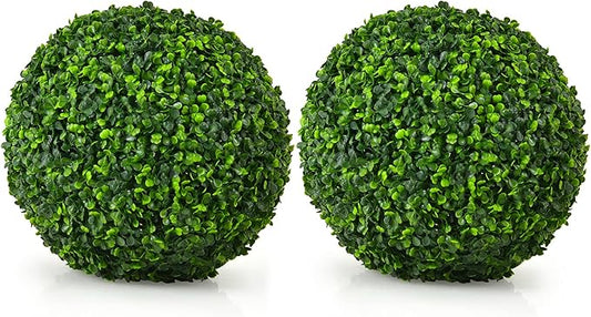 Goplus 2 PCS 15.7 Inch Artificial Plant Topiary Ball, Round Faux Boxwood Balls Outdoor, Garden Spheres Decorative for Front Door, Porch, Backyard, Balcony, Patio, Wedding and Home Décor