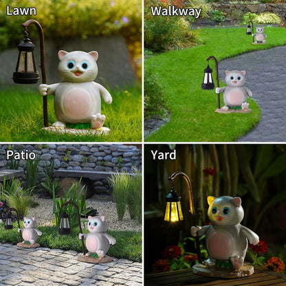 Solar Garden Outdoor Statues Cat with LED Solar Lantern Figurine for Lawn,Patio, Balcony, Yard Decor Unique Housewarming Gift, for Mom, Grandma,Father,Woman