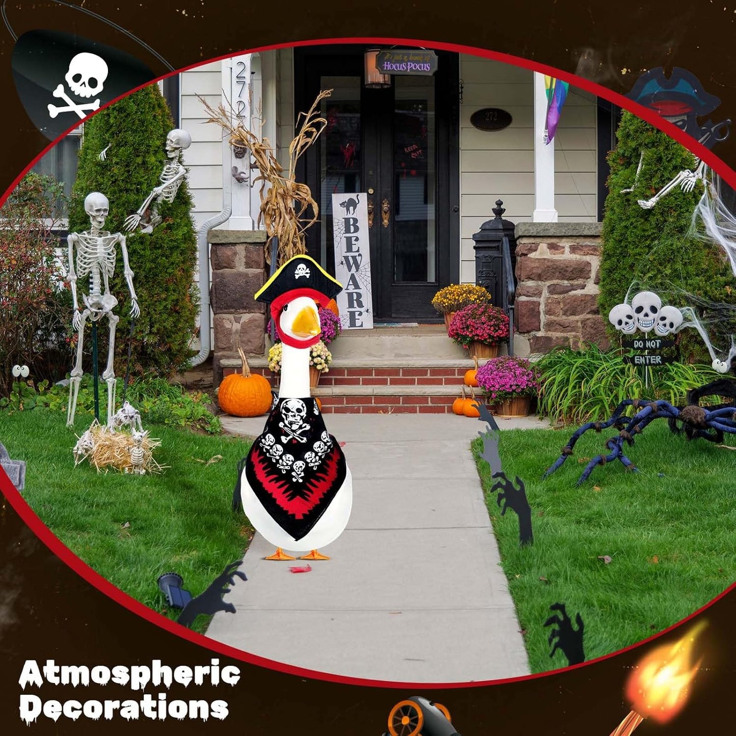 Halloween Pirate Lawn Porch Goose Outfit 23"/ 17'' Pirate Style with Bandana and Hat Costume Cement Goose Statue Clothes for Outdoor Patio Yard Art Decoration Cosplay