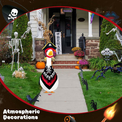 Halloween Pirate Lawn Porch Goose Outfit 23"/ 17'' Pirate Style with Bandana and Hat Costume Cement Goose Statue Clothes for Outdoor Patio Yard Art Decoration Cosplay